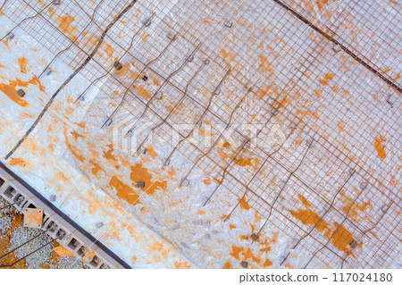 Reinforcement metal framework for concrete pouring has been prepared for filling with concrete. 117024180