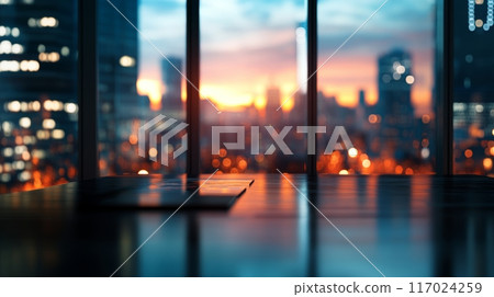 Blurred Office Workspace in the Evening for Business Presentation Background Generative AI 117024259