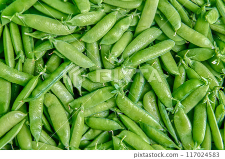 Garden peas are also sometimes called sweet peas or English peas, plant texture for background or backdrop. 117024583