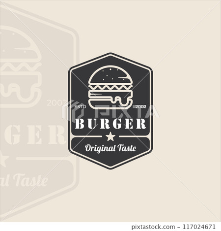 burger or hamburger logo vintage vector illustration template icon graphic design. emblem or label fast food sign and symbol 117024671