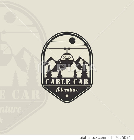 cable car or gondola emblem logo vintage vector illustration template icon graphic design. transportation business travel for vacation at mountain sign and symbol with badge 117025055