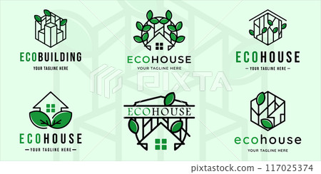 set of eco house or building logo line art vintage vector illustration template icon graphic design. bundle collection of various nature architecture sign or symbol for real estate business concept set of eco house or building logo line art vintage vector illustration template icon graphic design. bundle collection of various nature architecture sign or symbol for real estate business concept 117025374