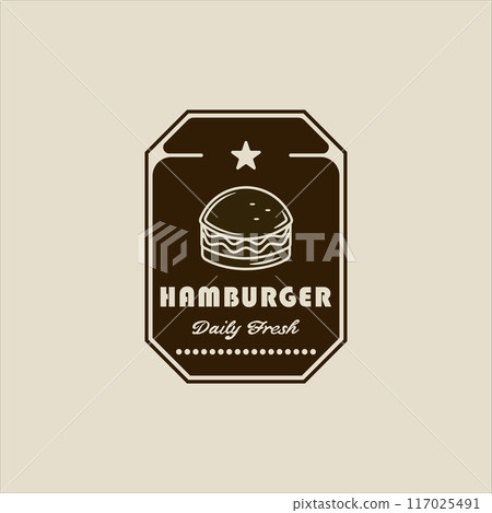 burger or hamburger logo vintage vector illustration template icon graphic design. emblem or label fast food sign and symbol burger or hamburger logo vintage vector illustration template icon graphic design. emblem or label fast food sign and symbol 117025491