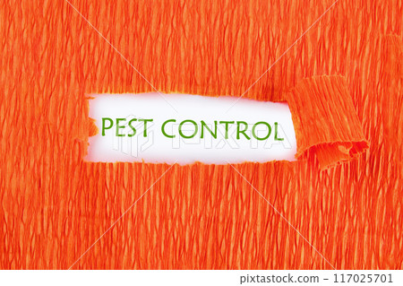 Pest control written on white under the paper 117025701