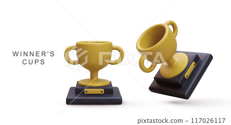 3d realistic two golden cups. Vector illustration. 3d realistic two golden cups. Vector illustration. 117026117