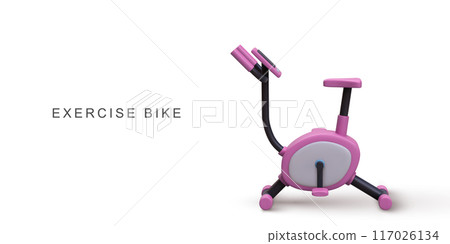 3d realistic pink exercise bike on white background. Vector illustration. 117026134