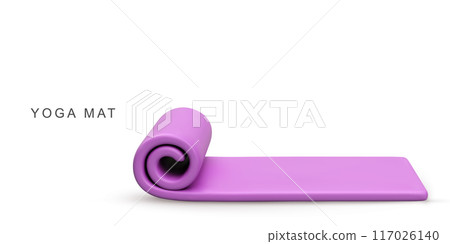 3d realistic pink Yoga Mat on white background. Vector illustration. 3d realistic pink Yoga Mat on white background. Vector illustration. 117026140