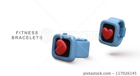 3d realistic two fitness bracelet on white background. Vector illustration. 117026145