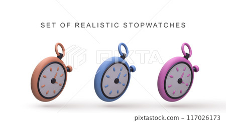 3d set stopwatchs on white background. Vector illustration. 3d set stopwatchs on white background. Vector illustration. 117026173