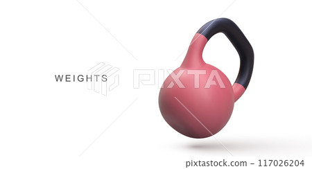 3d realistic red Kettlebell on white background. Vector illustration. 3d realistic red Kettlebell on white background. Vector illustration. 117026204