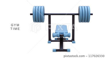 3d realistic gym bench and barbell. Vector illustration. 3d realistic gym bench and barbell. Vector illustration. 117026330