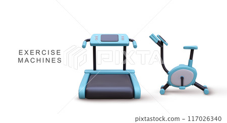 3d realistic exercise machines. Vector illustration. 3d realistic exercise machines. Vector illustration. 117026340