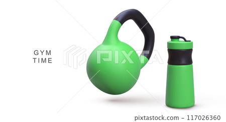 3d realistic gym time concept on white background. Vector illustration. 117026360