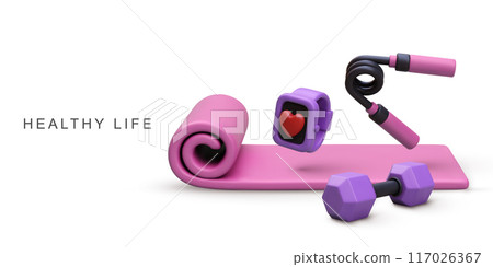 3d realistic healthy life concept on white background. Vector illustration. 117026367