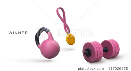 3d realistic winner concept on white background. Vector illustration. 3d realistic winner concept on white background. Vector illustration. 117026378