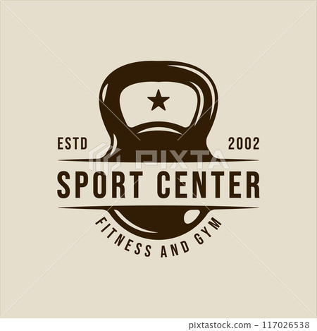 kettlebell or barbell logo vector vintage illustration template icon graphic design. gym or fitness sign or symbol for sport business gymnasium 117026538