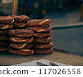 traditional turkish baked bread on wooden table 117026558