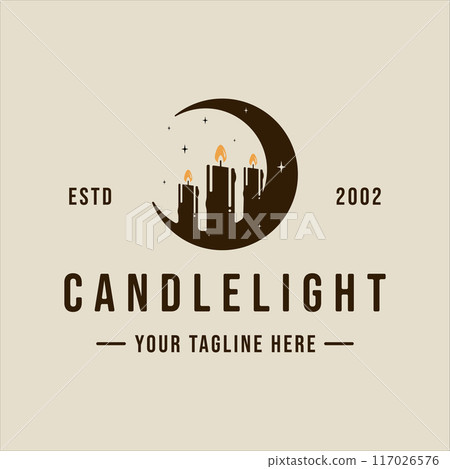 creative moon candle logo vector vintage illustration template icon graphic design. luxury retro wax light flame sign or symbol creative moon candle logo vector vintage illustration template icon graphic design. luxury retro wax light flame sign or symbol 117026576