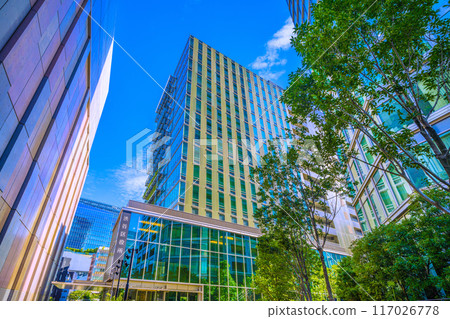 Tokyo cityscape in August, Japan. View of Shibuya Ward Office and Park Court Shibuya The Tower in Udagawacho. (1st) 117026778
