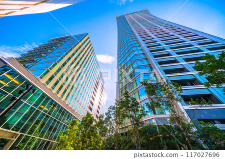 Tokyo cityscape in August, Japan. View of Shibuya Ward Office and Park Court Shibuya The Tower in Udagawacho. (1st) 117027696