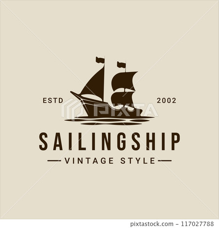 sailing ship logo vintage vector illustration template icon graphic design. retro marine boat sign or symbol for print t-shirt concept travel business sailing ship logo vintage vector illustration template icon graphic design. retro marine boat sign or symbol for print t-shirt concept travel business 117027788