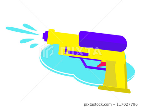 Water gun. Playing in the sea, swimming in the sea. Beach. Summer vacation. Vector illustration Water gun. Playing in the sea, swimming in the sea. Beach. Summer vacation. Vector illustration 117027796