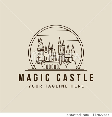 magic castle line art logo vector illustration template icon graphic design . historic building sign or symbol print for apparel t-shirt with badge 117027843