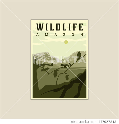 amazon river with frog poster vintage minimalist vector illustration template graphic design. wildlife and outdoors banner for business adventure travel or environment concept amazon river with frog poster vintage minimalist vector illustration template graphic design. wildlife and outdoors banner for business adventure travel or environment concept 117027848