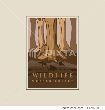 wooden forest with beetle poster vintage minimalist vector illustration template graphic design.wildlife and outdoors jungle banner for business adventure travel or environment concept 117027849