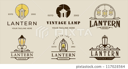 set of lantern or lamp line vintage vector illustration template icon graphic design. bundle collection of various street lamp restaurant with retro style 117028564
