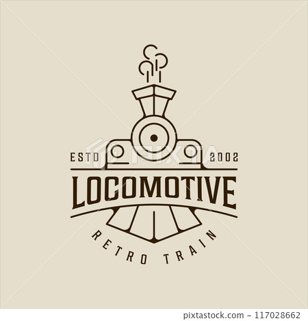 locomotive line art logo vector simple minimalist illustration template icon graphic design. retro or vintage train sign or symbol for transportation with typography concept locomotive line art logo vector simple minimalist illustration template icon graphic design. retro or vintage train sign or symbol for transportation with typography concept 117028662