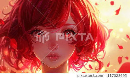 An anime-style young girl with vibrant red hair and expressive red eyes An anime-style young girl with vibrant red hair and expressive red eyes 117028695