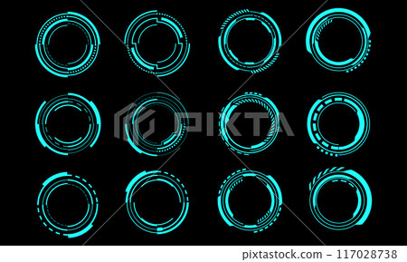 Set of sci fi blue circle user interface elements technology futuristic design modern creative on black background vector Set of sci fi blue circle user interface elements technology futuristic design modern creative on black background vector 117028738