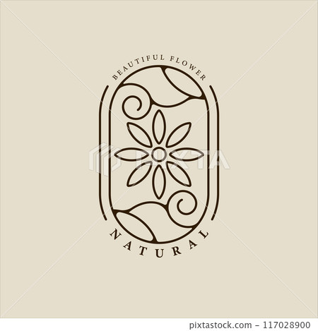leaf and flower ecology logo line art vector simple minimalist illustration template icon graphic design. nature or natural sign and symbol for garden or environment concept with badge and typography 117028900