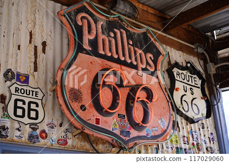 Abandoned Route 66 sign Abandoned Route 66 sign 117029060