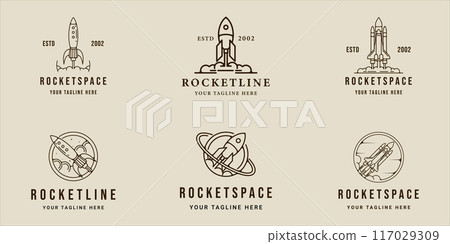 set of rocket space line art logo vector simple minimalist illustration template icon graphic design. bundle collection of various spaceship sign or symbol for company set of rocket space line art logo vector simple minimalist illustration template icon graphic design. bundle collection of various spaceship sign or symbol for company 117029309