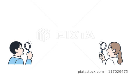 年輕男女透過放大鏡觀察的彩色插圖集 117029475