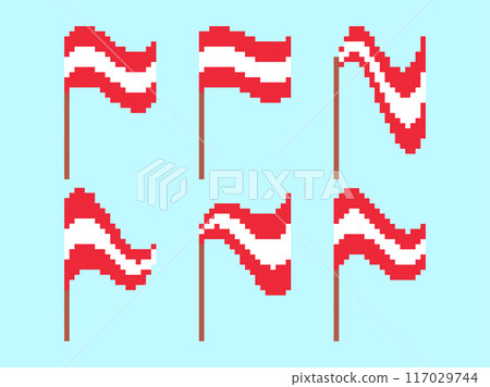 Pixel Austria flag icon set isolated on white background. Waving flag of Austria in 8-bit retro graphics style from the 80s. Design in pixel art style for banners and posters. Vector illustration Pixel Austria flag icon set isolated on white background. Waving flag of Austria in 8-bit retro graphics style from the 80s. Design in pixel art style for banners and posters. Vector illustration 117029744