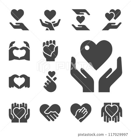 hand with heart solid icon set 117029997