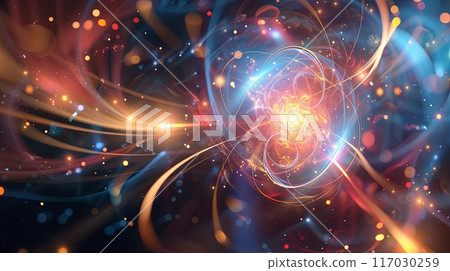 dynamic representation of quantum technology, featuring swirling lights 117030259