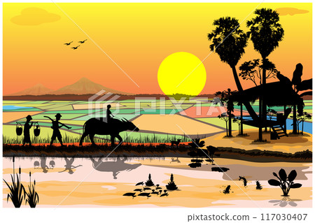 farmer go to paddy field vector design farmer go to paddy field vector design 117030407