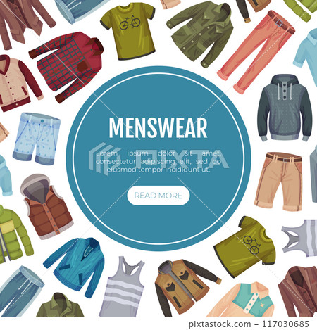 Man Fashion Clothes Banner Design with Sale Offer Vector Template 117030685