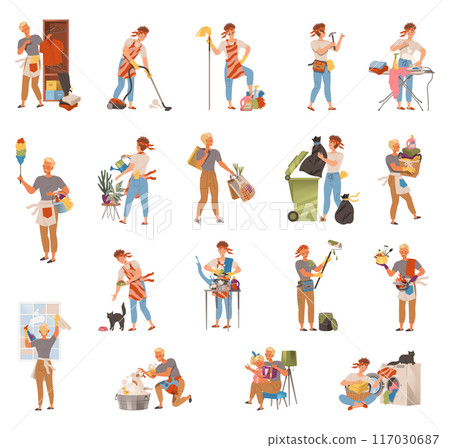 Man Character Engaged in Household Activity and Domestic Chores Vector Set Man Character Engaged in Household Activity and Domestic Chores Vector Set 117030687