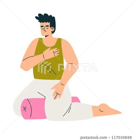 Meditation with Man Character Sitting on Roll Vector Illustration 117030698
