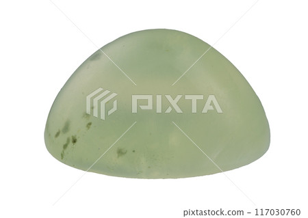 natural green prehnite gem on the white background 117030760