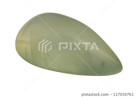 natural green prehnite gem on the white background 117030761