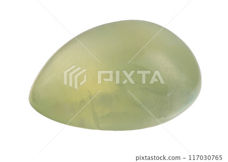 natural green prehnite gem on the white background 117030765