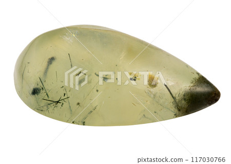 natural green prehnite gem on the white background 117030766