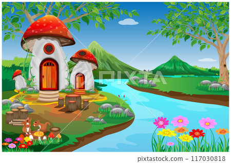 fantasy mushrooms house in forest. vector design 117030818