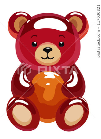 Bright red gummy bears Jelly bear fruit gummy. Vector isolated illustration 117030821